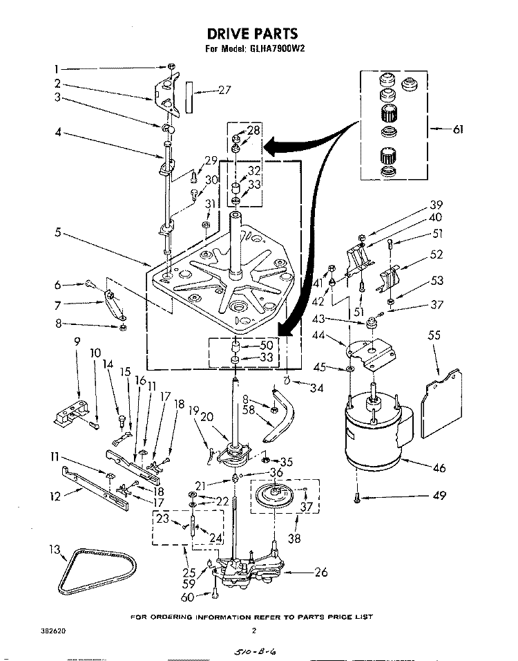 DRIVE Diagram and Parts List for GLHA7900W2  Whirlpool Washer