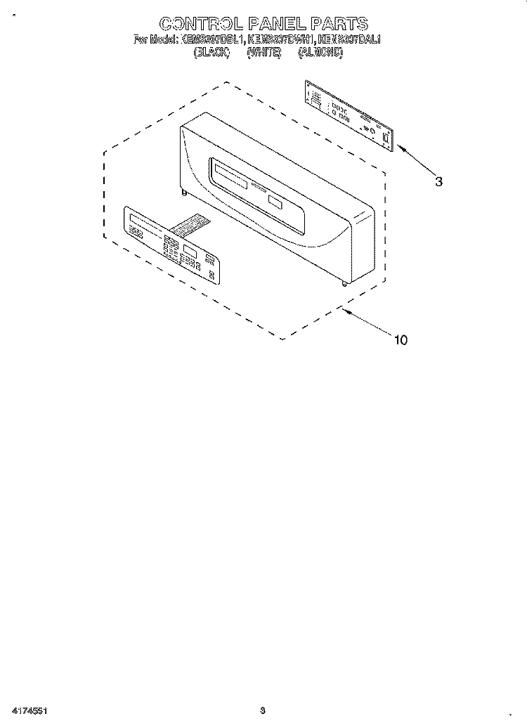 CONTROL PANEL, LITERATURE Diagram and Parts List for KEMS307DAL1  KitchenAid Microwave Oven Combo