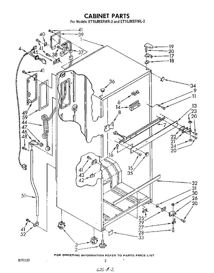 CABINET Diagram and Parts List for ET18JMXRWR2  Whirlpool Refrigerator