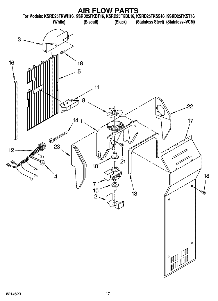 AIR FLOW PARTS Diagram and Parts List for KSRD25FKBT16  KitchenAid Refrigerator