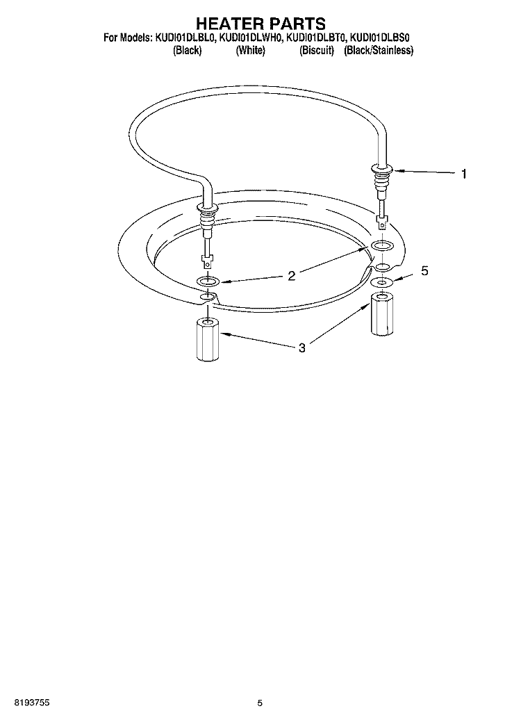 HEATER Diagram and Parts List for KUDI01DLSS0  Whirlpool Dishwasher