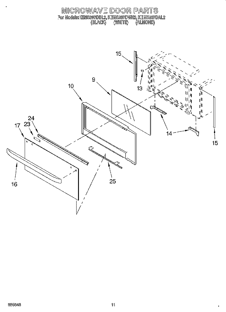 MICROWAVE DOOR, OPTIONAL Diagram and Parts List for KEMS307DBL2  KitchenAid Microwave Oven Combo