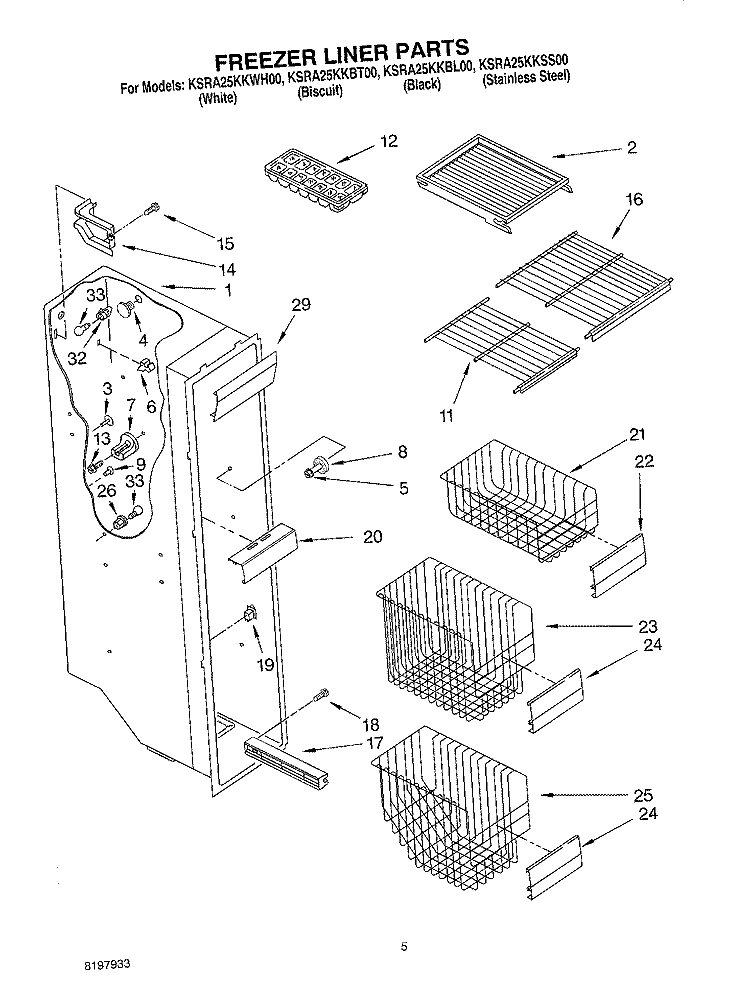 FREEZER LINER Diagram and Parts List for KSRA25KKWH00  KitchenAid Refrigerator
