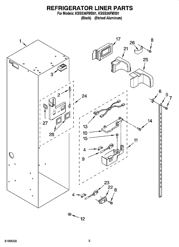 REFRIGERATOR LINER PARTS Diagram and Parts List for KSSS36FMB01  KitchenAid Refrigerator