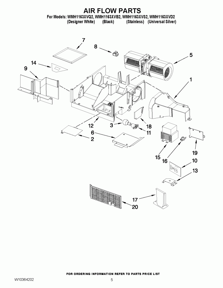 AIR FLOW PARTS Diagram and Parts List for WMH1163XVB2  Whirlpool Microwave