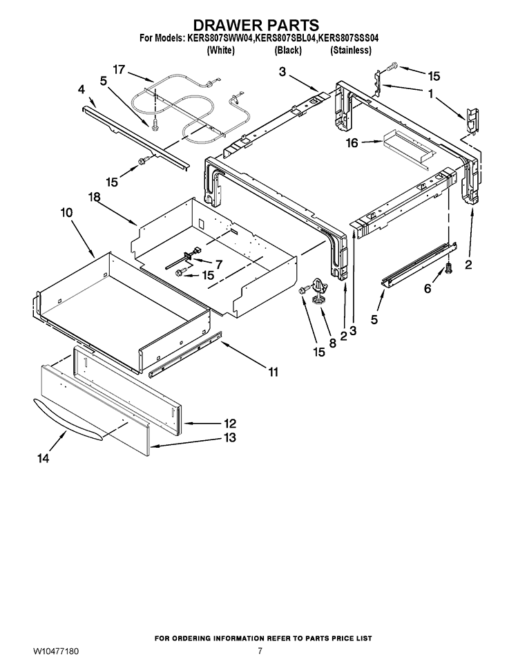 DRAWER PARTS Diagram and Parts List for KERS807SSS04  KitchenAid Range