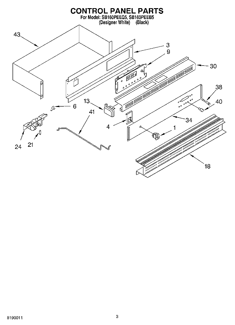 CONTROL PANEL PARTS Diagram and Parts List for SB160PEEQ5  Whirlpool Wall Oven
