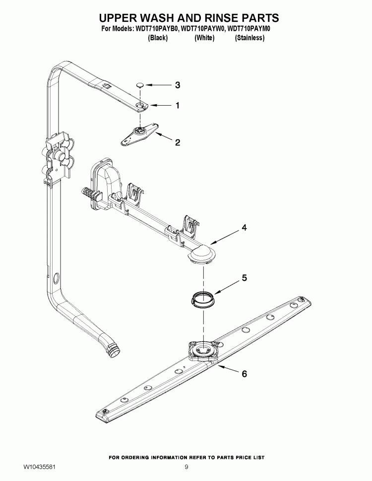UPPER WASH AND RINSE PARTS Diagram and Parts List for WDT710PAYM0  Whirlpool Dishwasher