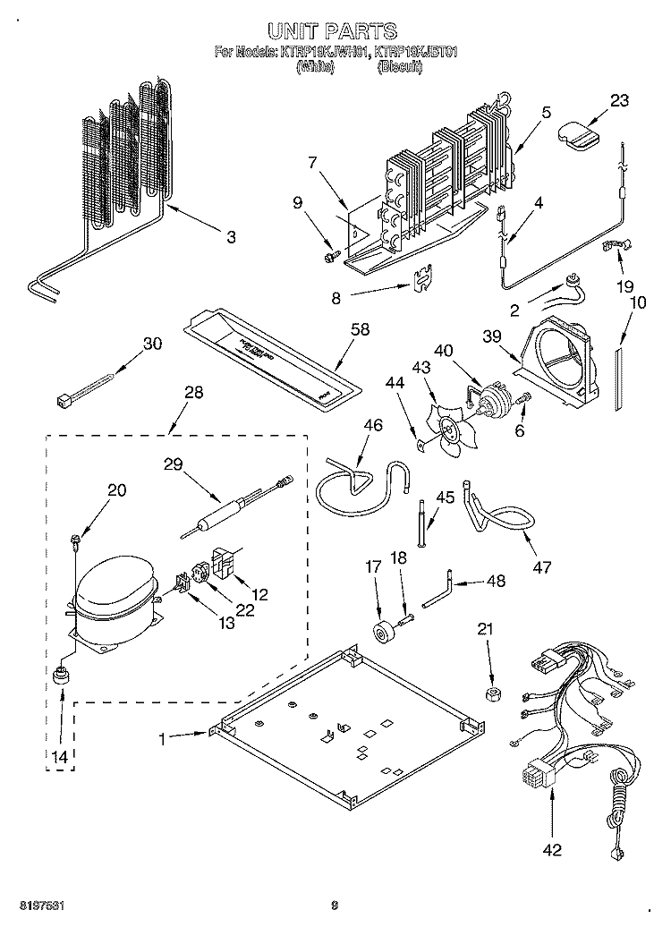 UNIT Diagram and Parts List for KTRP19KJBT01  KitchenAid Refrigerator