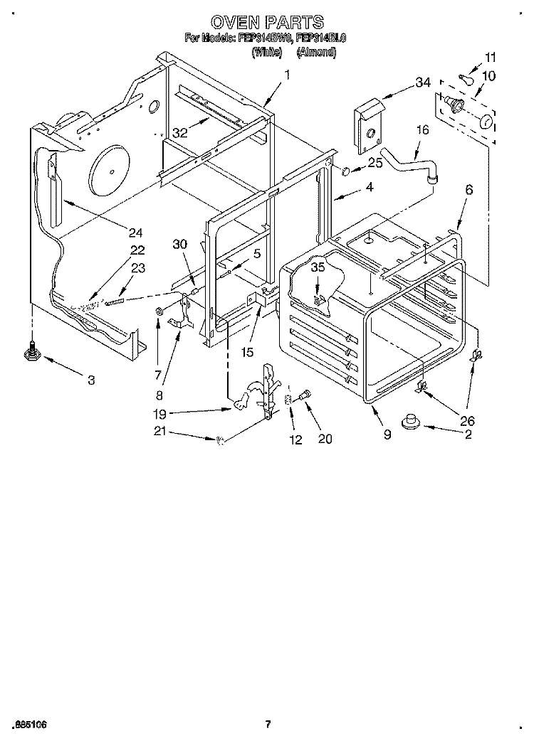 OVEN Diagram and Parts List for FEP314BL0  Roper Range