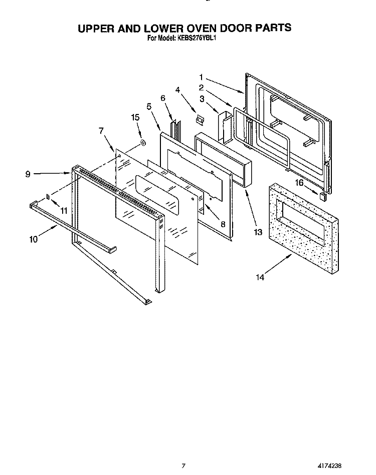 UPPER AND LOWER OVEN DOOR Diagram and Parts List for KEBS276YBL1  KitchenAid Wall Oven