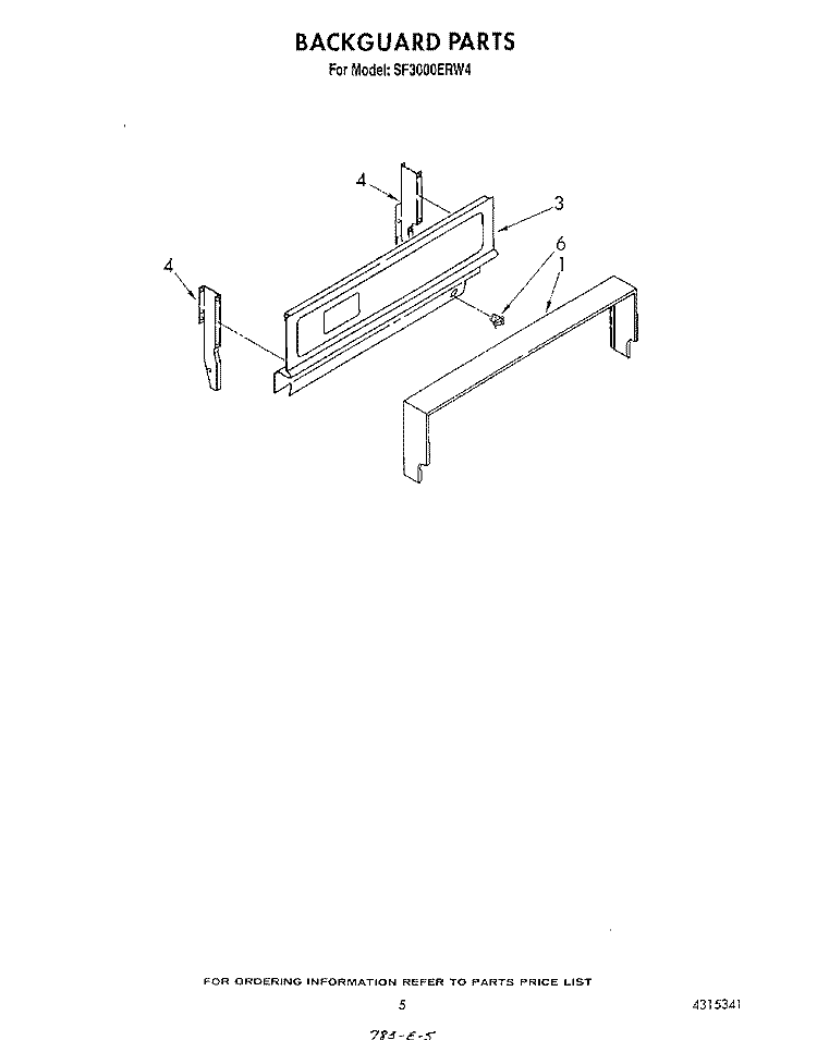 BACKGUARD Diagram and Parts List for SF3000ERW4  Whirlpool Range