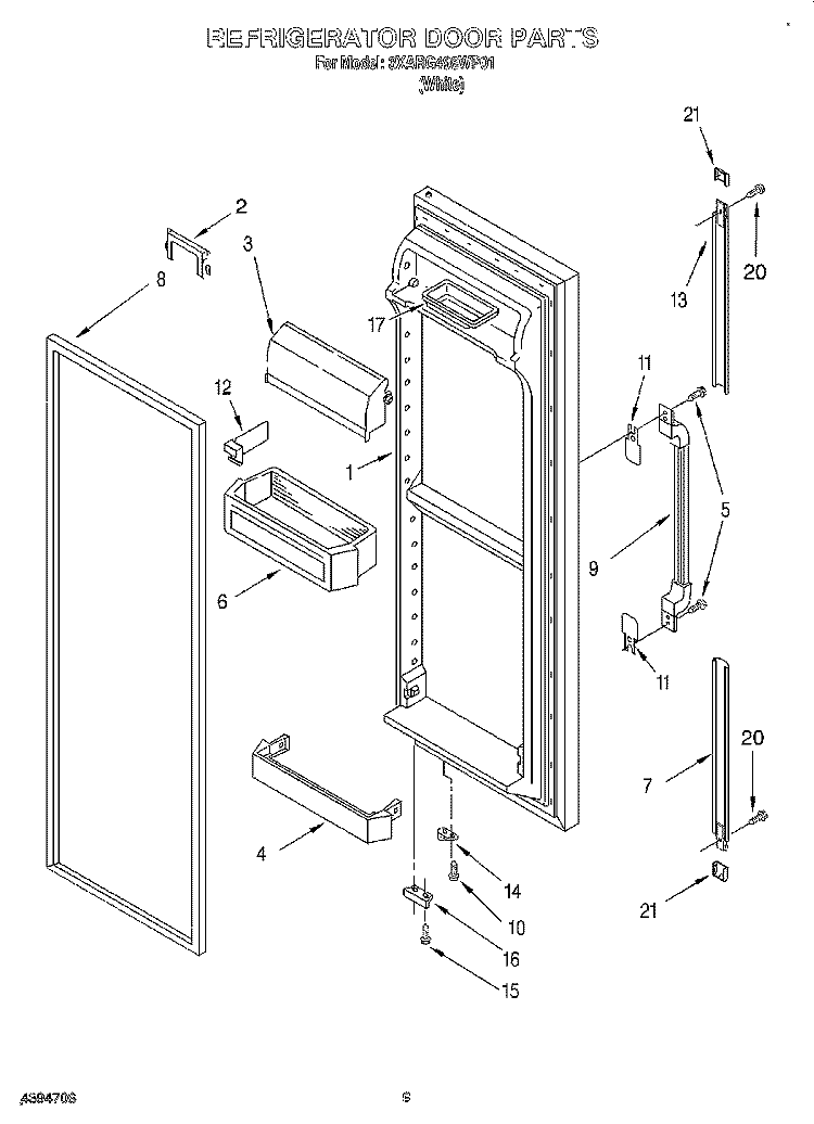 REFRIGERATOR DOOR Diagram and Parts List for 3XARG498WP01  Whirlpool Refrigerator