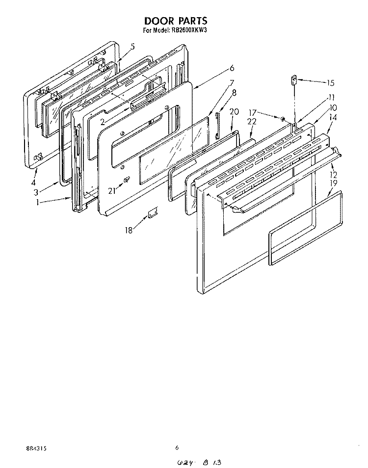 DOOR Diagram and Parts List for RB2600XKW3  Whirlpool Wall Oven