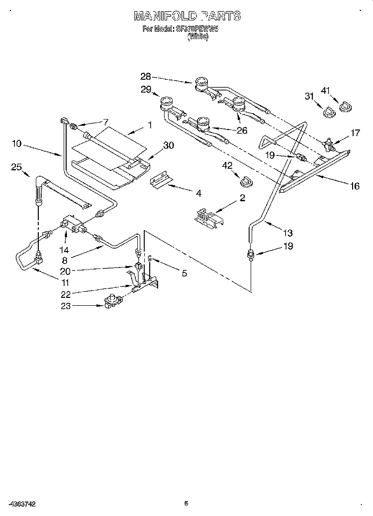 MANIFOLD Diagram and Parts List for SF370PEWW5  Whirlpool Range