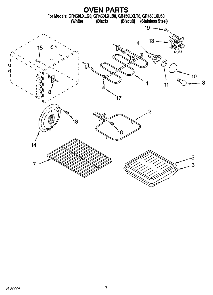 OVEN PARTS, MISCELLANEOUS PARTS Diagram and Parts List for GR450LXLS0  Whirlpool Range