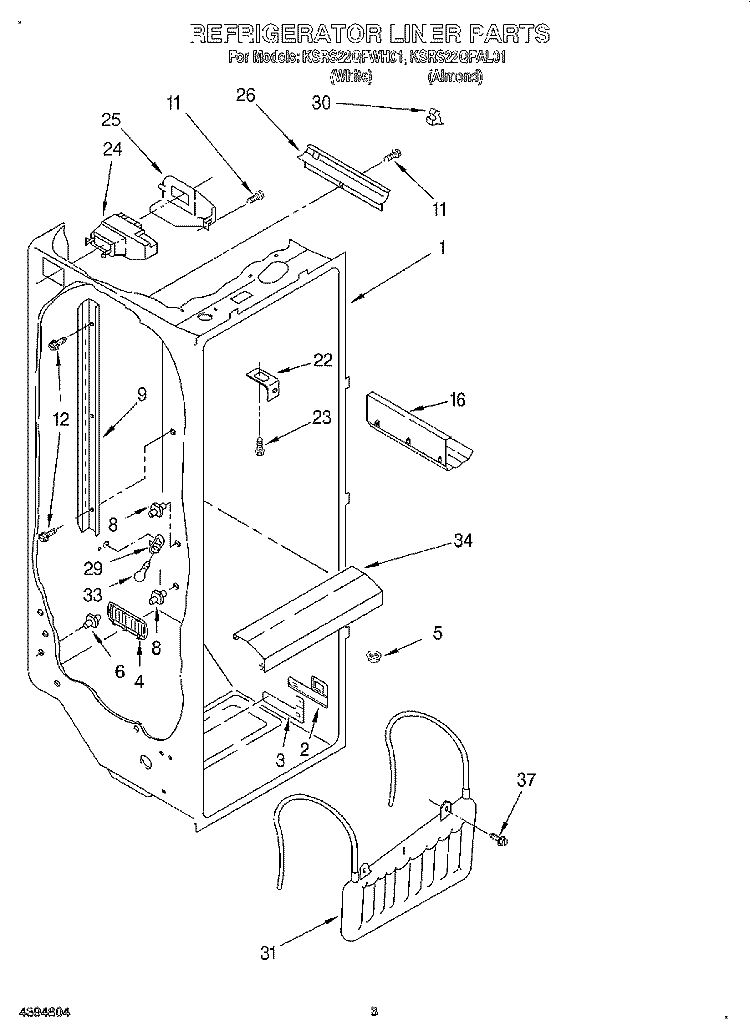 REFRIGERATOR LINER Diagram and Parts List for KSRS22QFAL01  KitchenAid Refrigerator