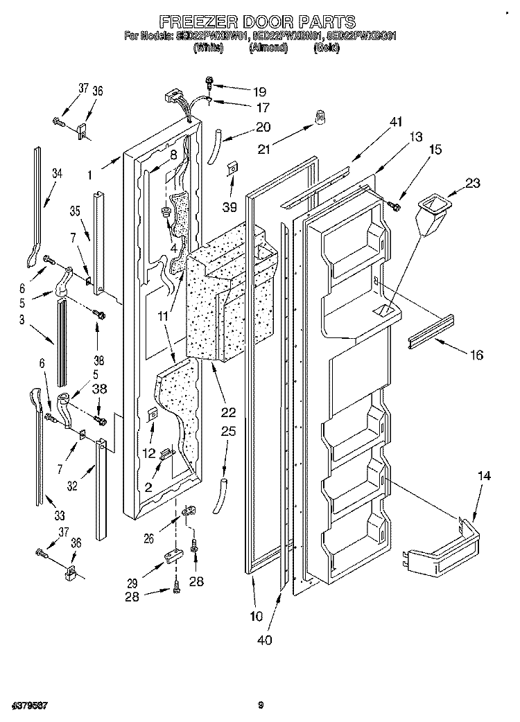 FREEZER DOOR Diagram and Parts List for 8ED22PWXBN01  Whirlpool Refrigerator