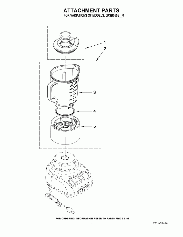 ATTACHMENT PARTS Diagram and Parts List for 5KSB555SER0  KitchenAid Blender