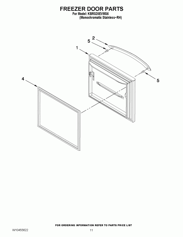 FREEZER DOOR PARTS Diagram and Parts List for KBRS20EVMS6  KitchenAid Refrigerator