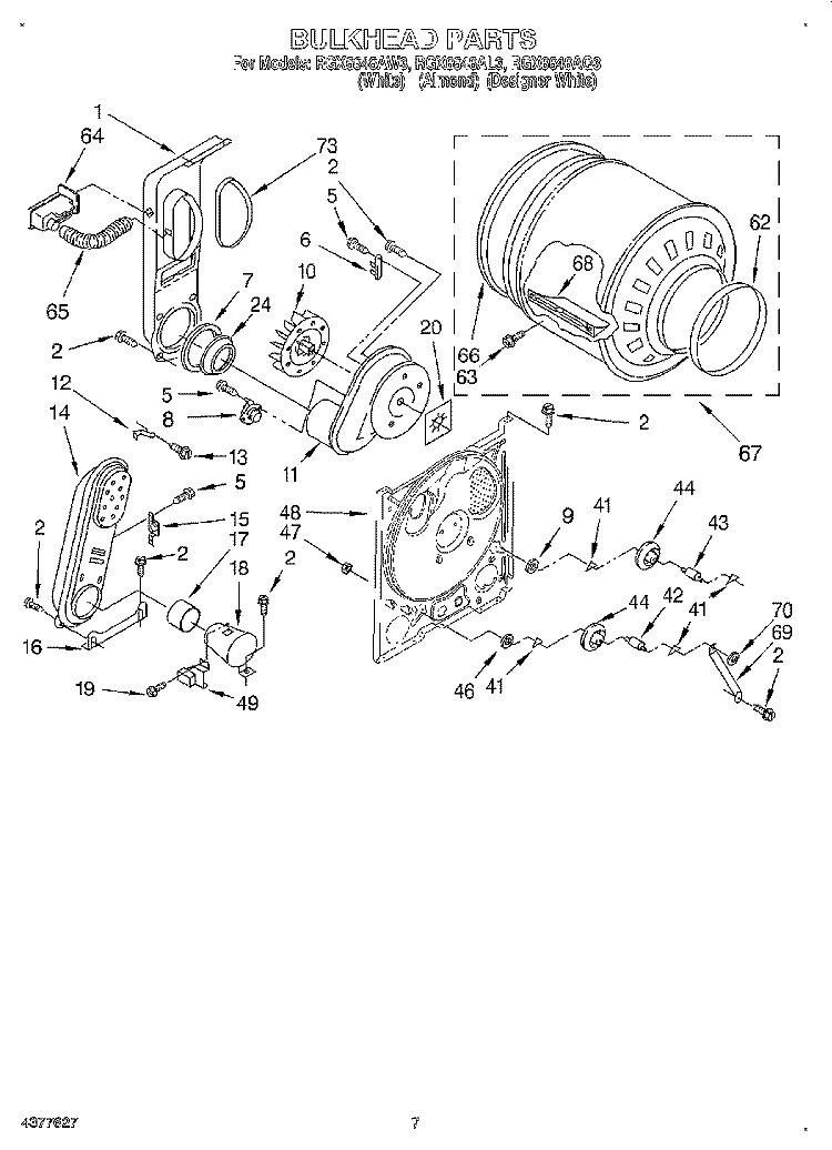 BULKHEAD Diagram and Parts List for RGX6646AQ3  Roper Dryer