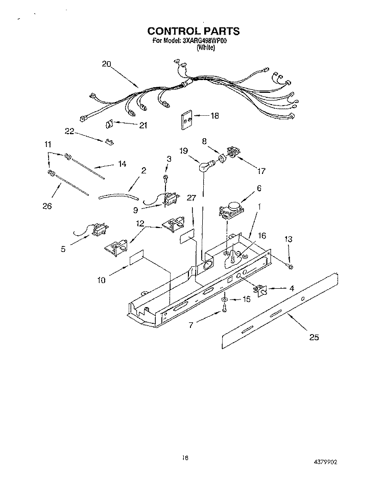 CONTROL Diagram and Parts List for 3XARG498WP00  Whirlpool Refrigerator
