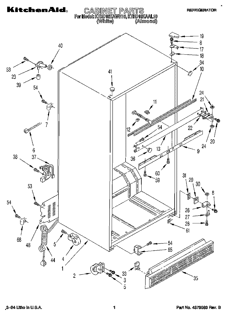 CABINET Diagram and Parts List for KTRD18KAAL10  Whirlpool Refrigerator