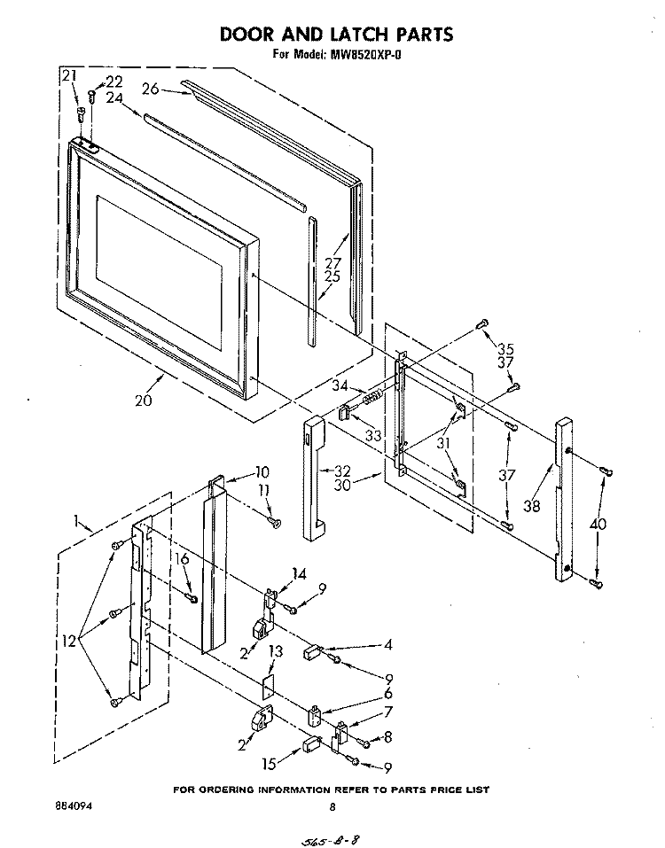 DOOR AND LATCH Diagram and Parts List for MW8520XP0  Whirlpool Microwave