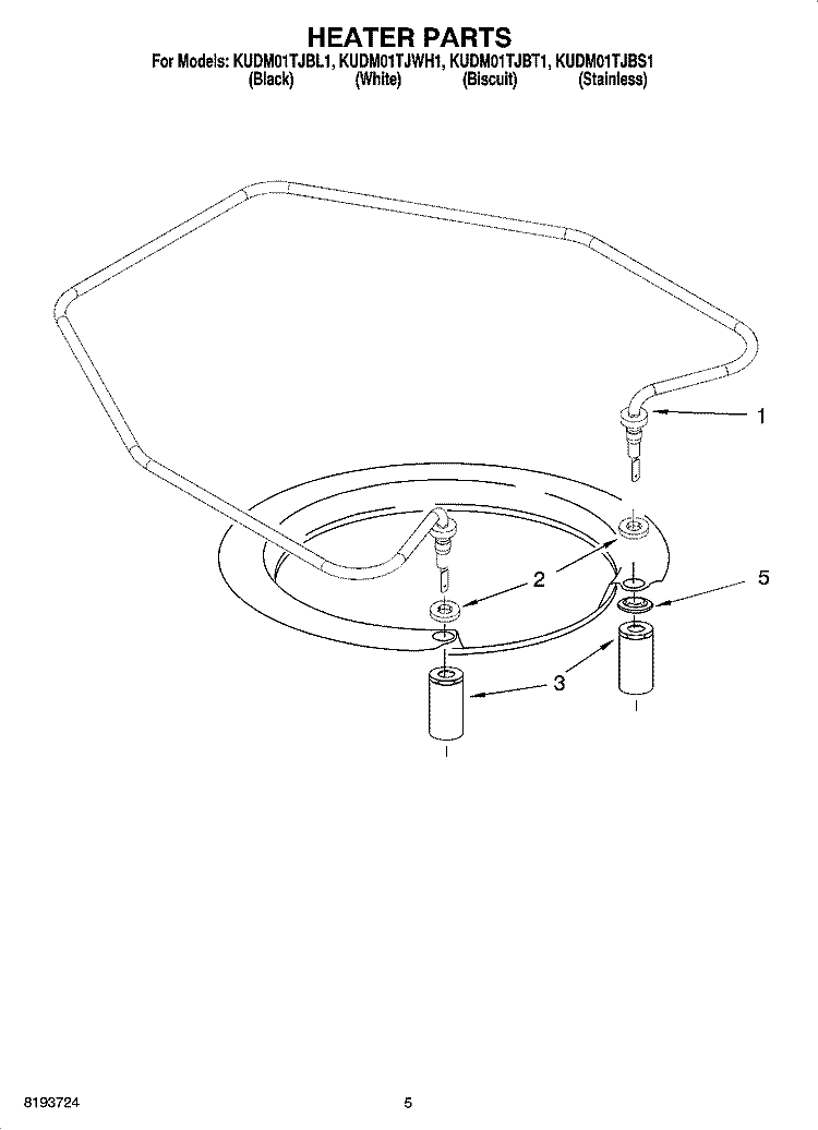 HEATER PARTS Diagram and Parts List for KUDM01TJBT1  KitchenAid Dishwasher
