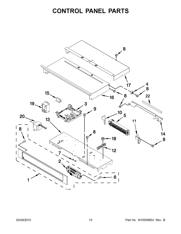 CONTROL PANEL PARTS Diagram and Parts List for KEBS209BSP00  KitchenAid Wall Oven