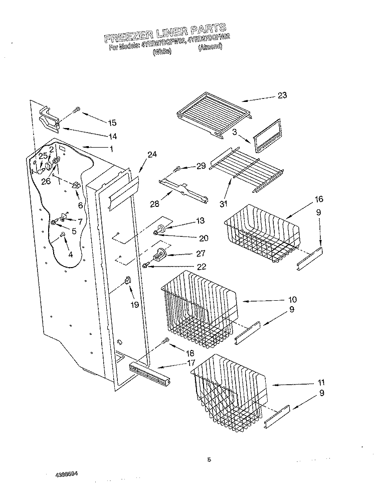 FREEZER LINER Diagram and Parts List for 4YED27DQFW02  Whirlpool Refrigerator