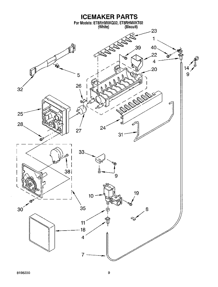 ICE MAKER, OPTIONAL Diagram and Parts List for ET8RHMXKT02  Whirlpool Refrigerator
