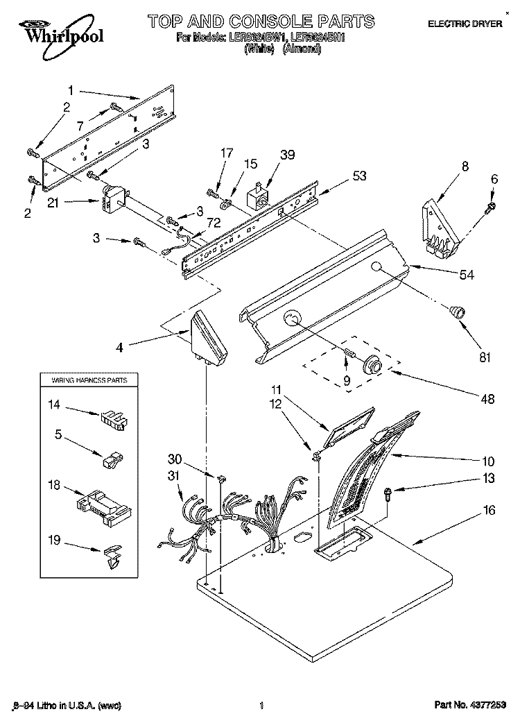 SECTION Diagram and Parts List for LER5624BN1  Whirlpool Dryer
