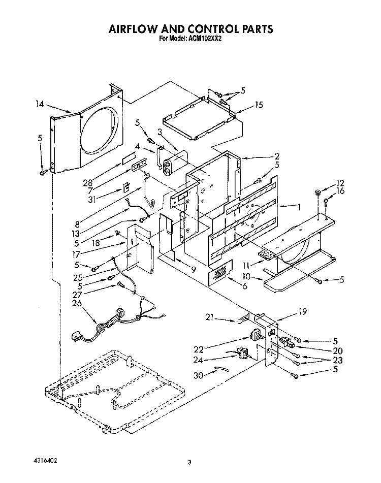 AIR FLOW AND CONTROL Diagram and Parts List for ACM102XX2  Whirlpool Air Conditioner