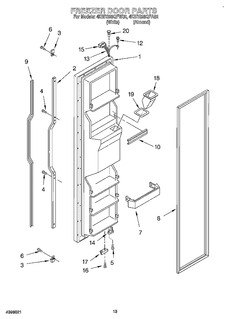 FREEZER DOOR Diagram and Parts List for 4KSRS25QFA02  KitchenAid Refrigerator