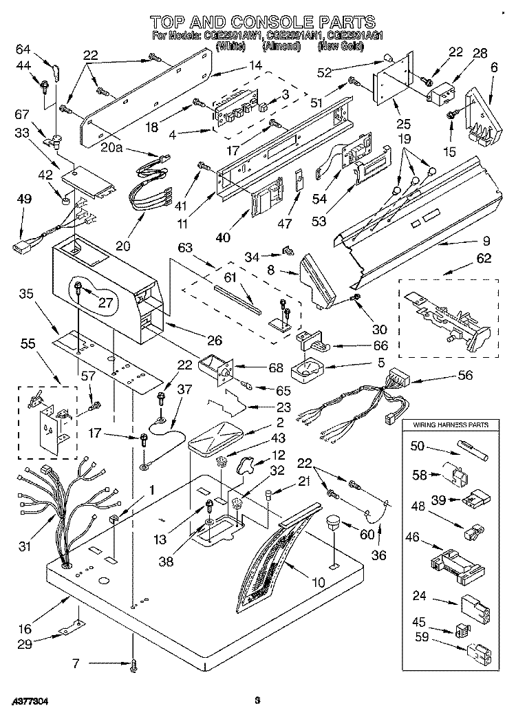 TOP AND CONSOLE Diagram and Parts List for CGE2991AG1  Whirlpool Dryer