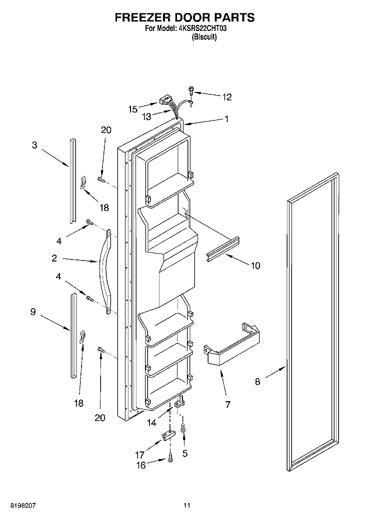FREEZER DOOR PARTS Diagram and Parts List for 4KSRS22CHT03  KitchenAid Refrigerator