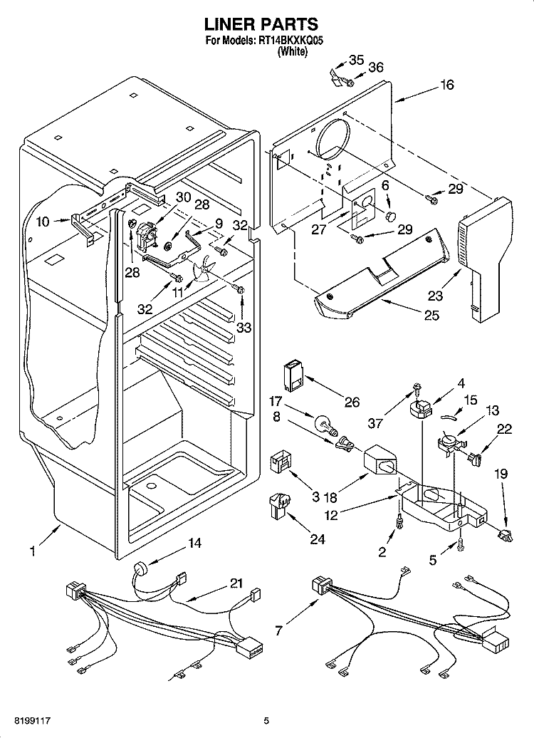 LINER PARTS Diagram and Parts List for RT14BKXKQ05  Roper Refrigerator