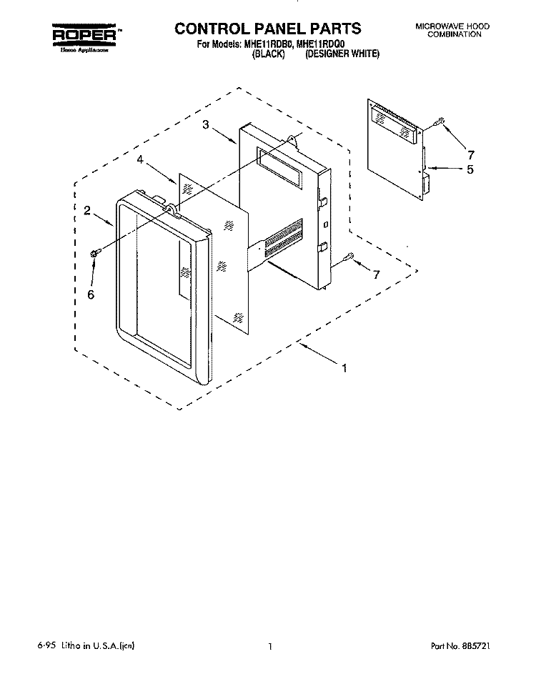 CONTROL PANEL Diagram and Parts List for MHE11RDB0  Roper Microwave
