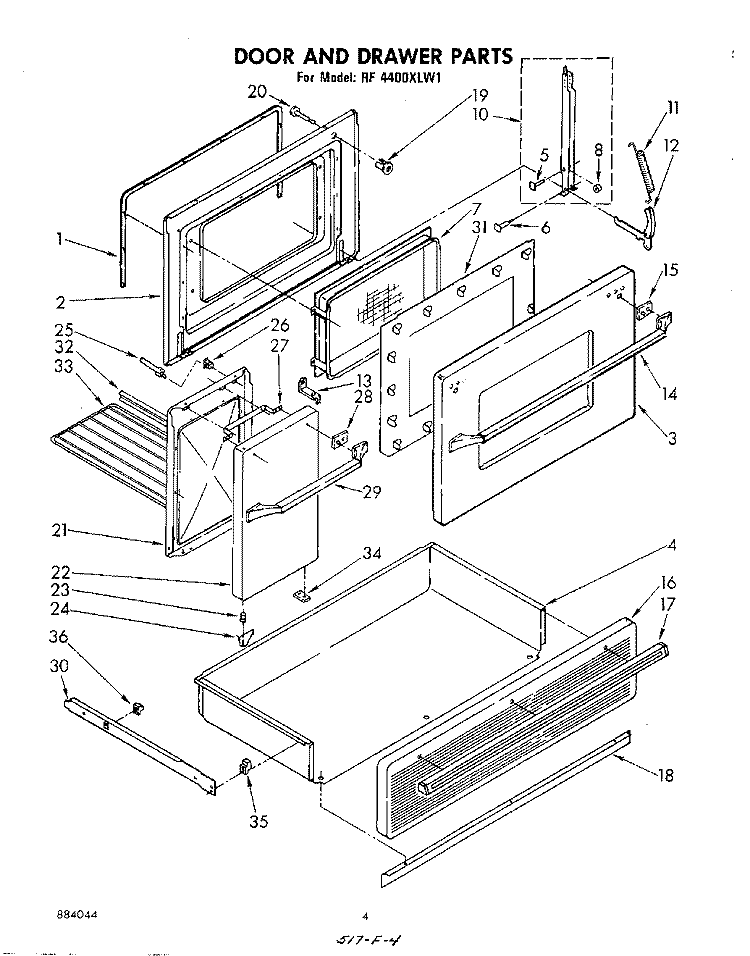 DOOR AND DRAWER Diagram and Parts List for RF4400XLW1  Whirlpool Range