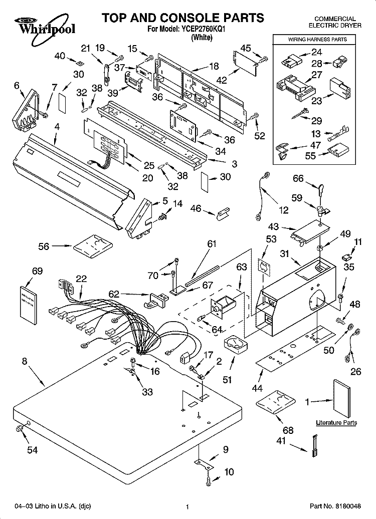 TOP AND CONSOLE PARTS Diagram and Parts List for YCEP2760KQ1  Whirlpool Dryer