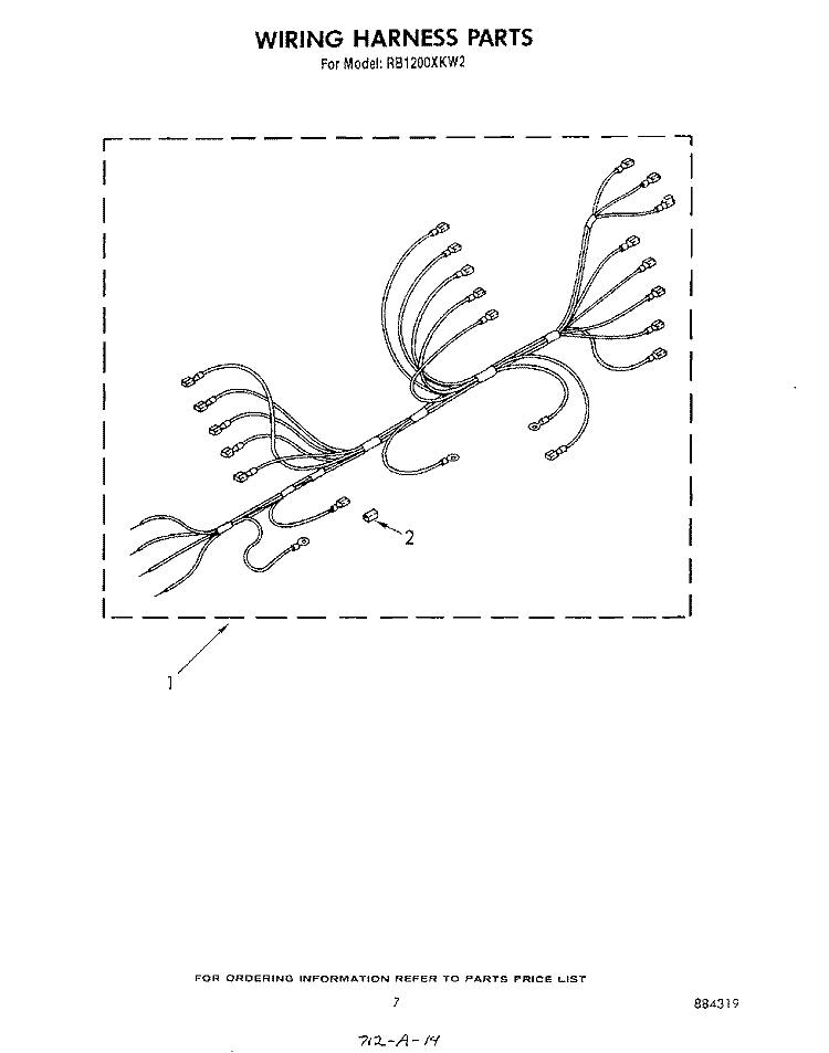 WIRING HARNESS Diagram and Parts List for RB1200XKW2  Whirlpool Wall Oven