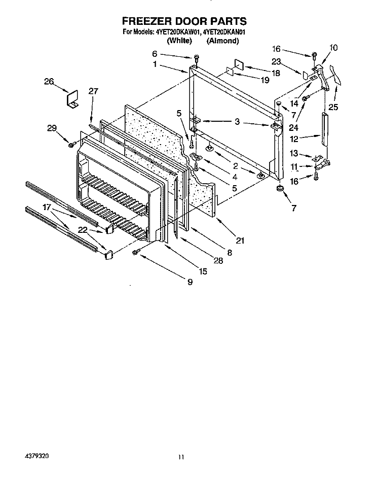 FREEZER DOOR Diagram and Parts List for 4YET20DKAN01  Whirlpool Refrigerator