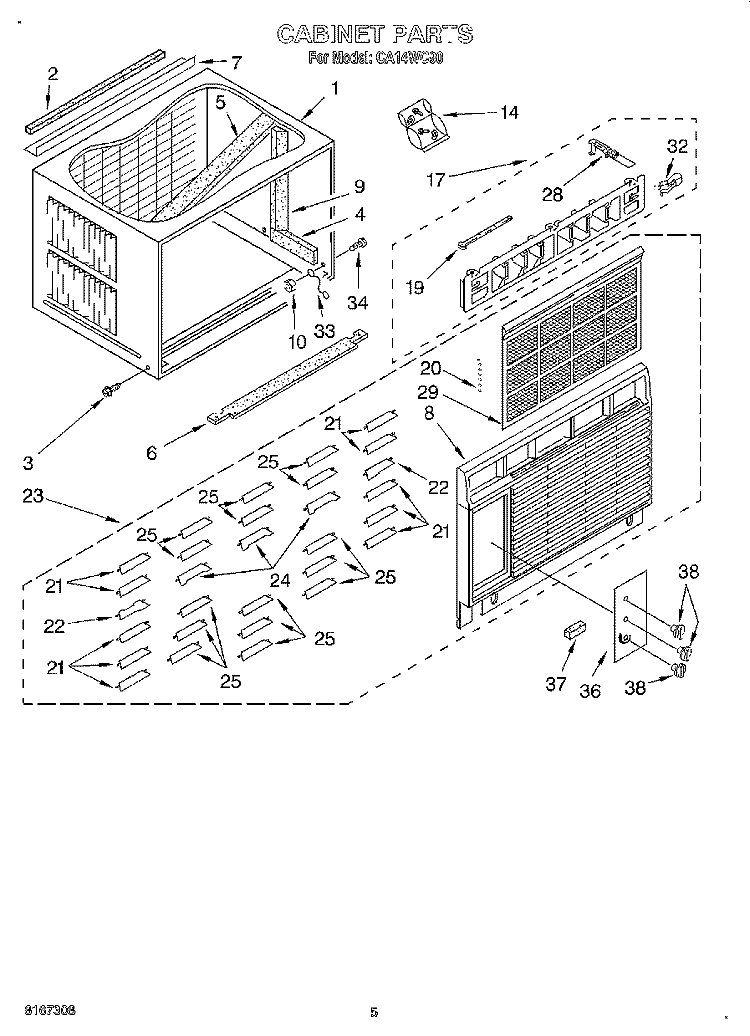 CABINET Diagram and Parts List for CA14WC90  Whirlpool Air Conditioner