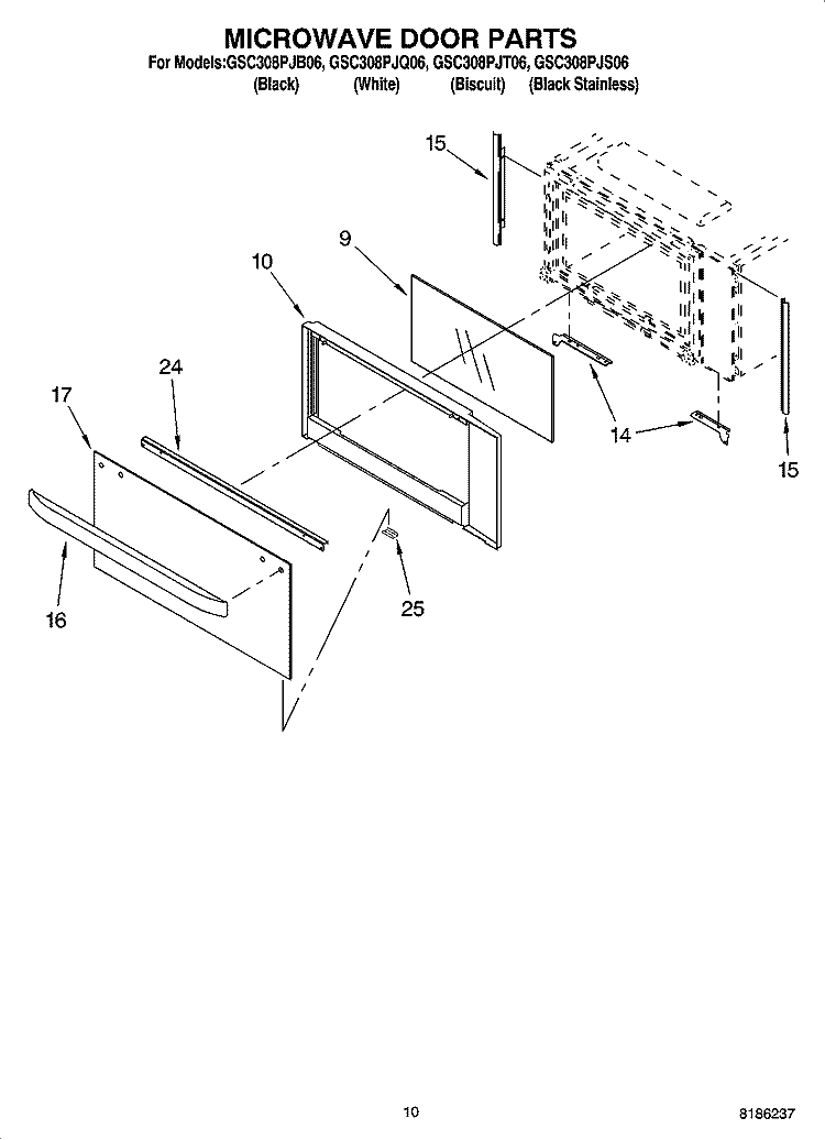MICROWAVE DOOR PARTS Diagram and Parts List for GSC308PJS06  Whirlpool Microwave Oven Combo