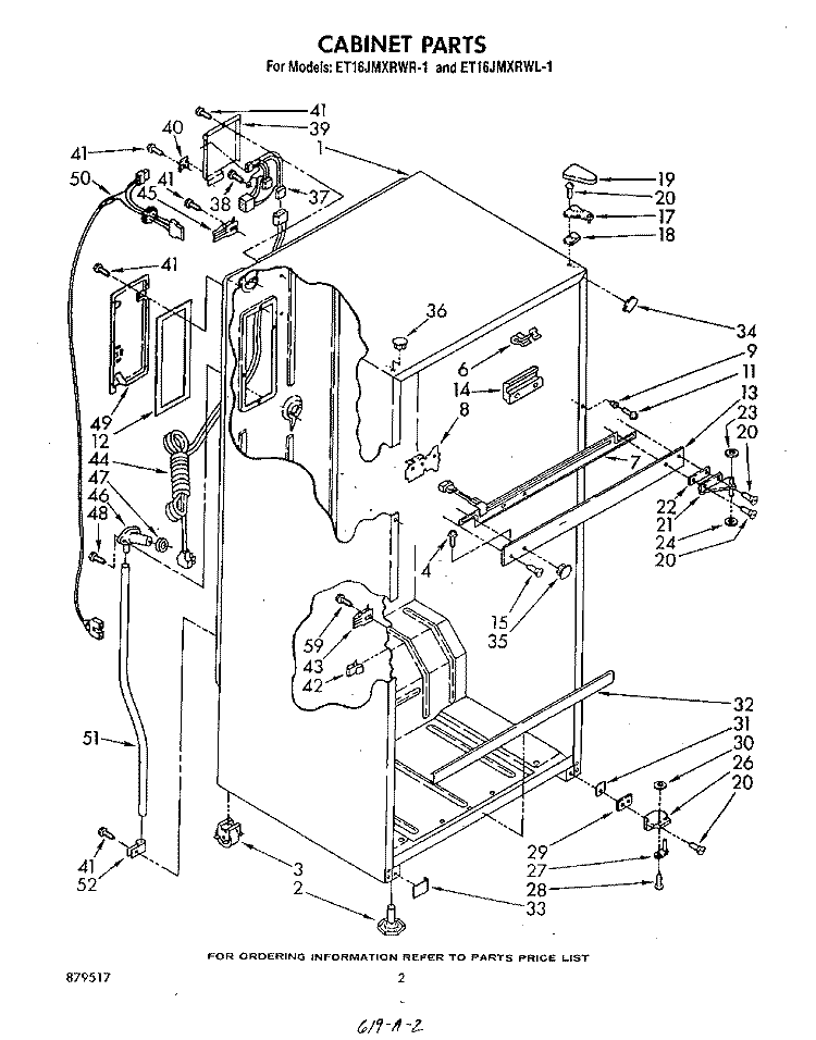 CABINET Diagram and Parts List for ET16JMXRWR1  Whirlpool Refrigerator