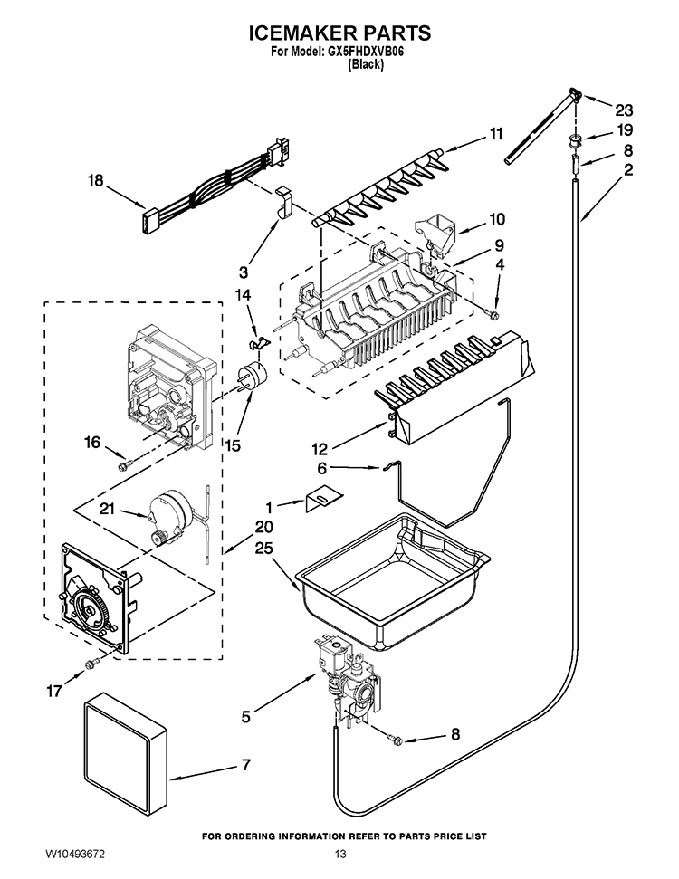ICEMAKER PARTS Diagram and Parts List for GX5FHDXVB06  Whirlpool Refrigerator