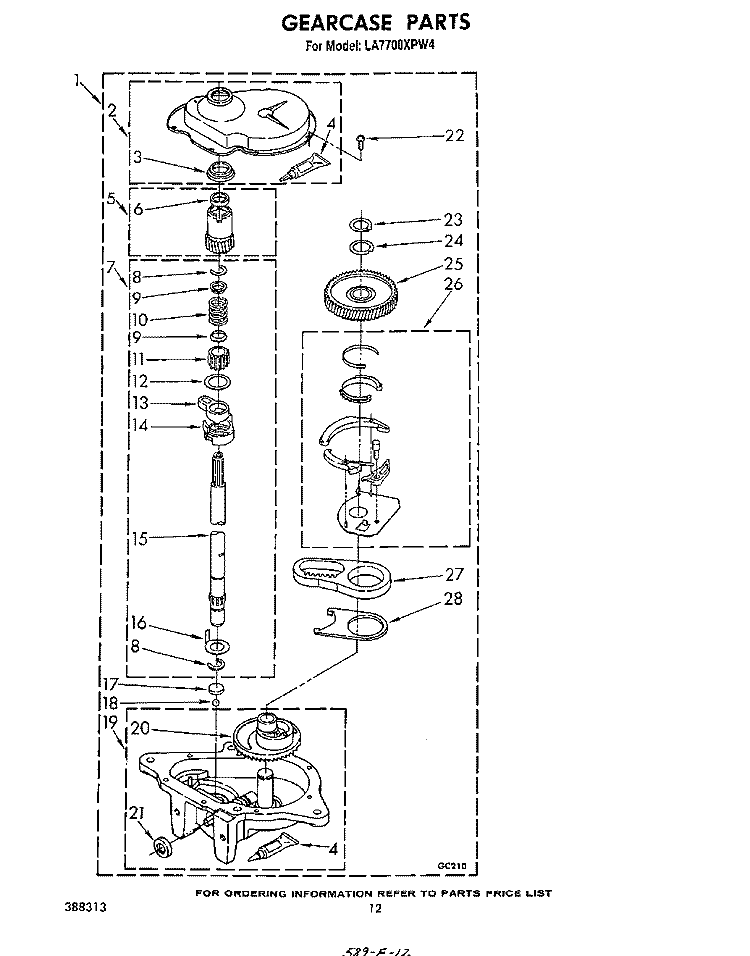 GEARCASE Diagram and Parts List for LA7700XPW4  Whirlpool Washer