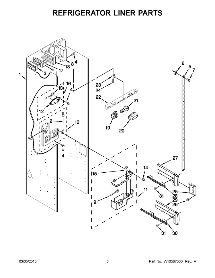 REFRIGERATOR LINER PARTS Diagram and Parts List for KSSO36FTX17  KitchenAid Refrigerator
