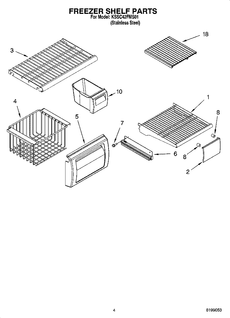 FREEZER SHELF PARTS Diagram and Parts List for KSSC42FMS01  KitchenAid Refrigerator